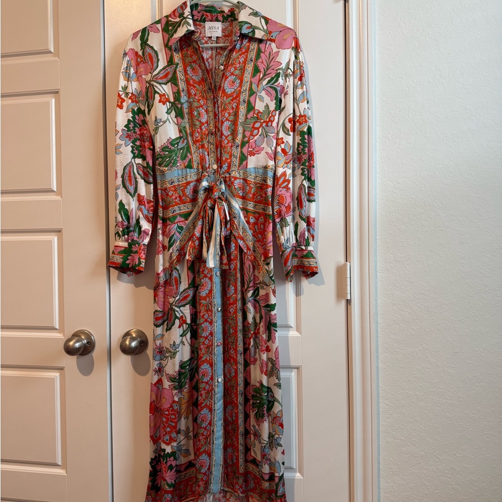 Misa Los Angeles Tie Waist Midi Shirt Dress XS - Picture 2 of 4